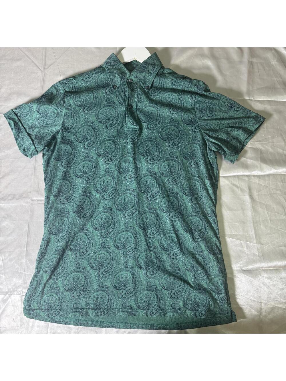Emanuel Berg Modern Slim Fit Green Paisley Polo Shirt M Cotton Made in Poland - Picture 4 of 8